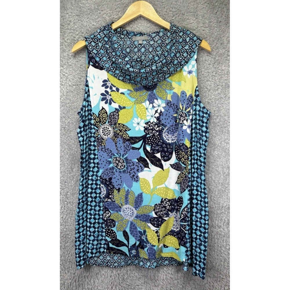 Habitat Womens Large Sleeveless Tunic Top Cowl Neck Mixed Media Floral Lagenlook